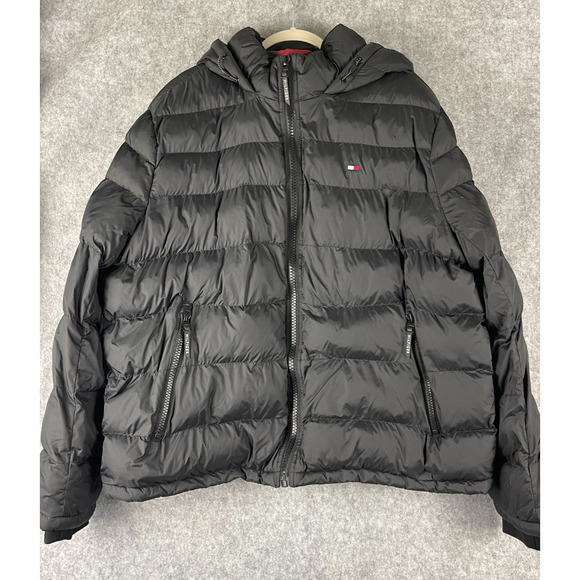 Tommy Hilfiger Quilted Puffer Jacket Mens XXL Hooded Insulated Water Resistant - Picture 1 of 16